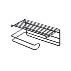Self Adhesive Toilet Paper Holder/Tissue Paper Roll Holder with Mobile Stand/Towel Bar Hanger Storage Rack/Bathroom Accessories (Black)