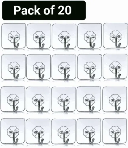 Image of Self Adhesive Wall Hangers with Stainless steel Hooks(Pack of 20)