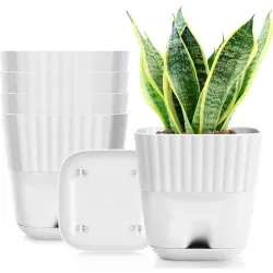 Pack of 5 Self Watering Flower Pot, Indoor Outdoor Modern Plant Pot with Integrated Water Tray for Home Balcony G