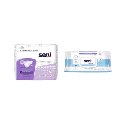 Image of Seni Super Plus Breathable Adult Diapers - Medium (10 Pieces) & Seni Care Wet Wipes (Xxl) - 80 Pieces
