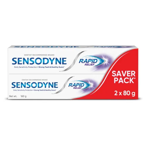 Image of Sensodyne Toothpaste Rapid Relief | Fast Sensitivity Relief Tooth Paste Combo Pack - 160gm (80gm x 2) | Fresh Taste | De