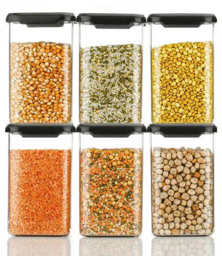 Image of Sentricus Plastic Grocery Container - 1100 ml (Pack of 6, Black)