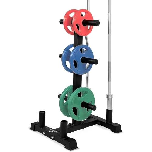 Image of SereneLife 6-Pegs Olympic Weight Plate Rack & 4 Barbells - 800 Pounds Capacity