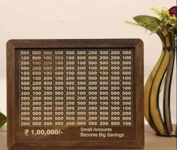SES Piggy Bank, Money Bank Savings Plan Wooden Money Box with Counter Rs 100000 Coin Bank (Brown)
