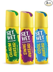 Set Wet Cool, Charm & Swag Avatar Deodorant & Body Spray Perfume For Men,Pack of 3,180 ml Each