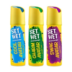 SET WET Deodorant Spray Perfume Cool, Charm & Swag Avatar for men, 150ml (Pack of 3)