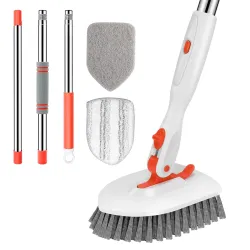 SetSail Floor Scrub Brush, 3In1 Tile Tub Floor Scrubber with 52inch Adjustable Long Handle Shower Cleaner and 3 Detachab