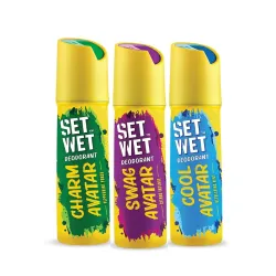 Set Wet Cool, Charm & Swag Avatar Deodorant & Body Spray Perfume For Men, Pack of 3, 180 ml Each