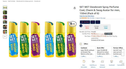 Image of SET WET Deodorant Spray Perfume Cool,150ml (Pack of 6)
