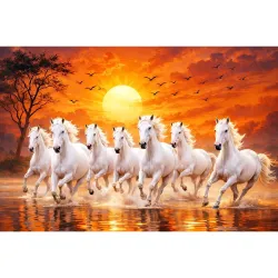 Seven White Horses Running Vastu Vinyl Sticker, 13x19 inch