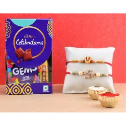 SFU E Com Cadbury Celebration Chocolates | Set of 2 Rakhi with Chocolates | Rakhi Cadbury Chocolate Hamper | Roli, Chawal, Chandan, Misri | 010