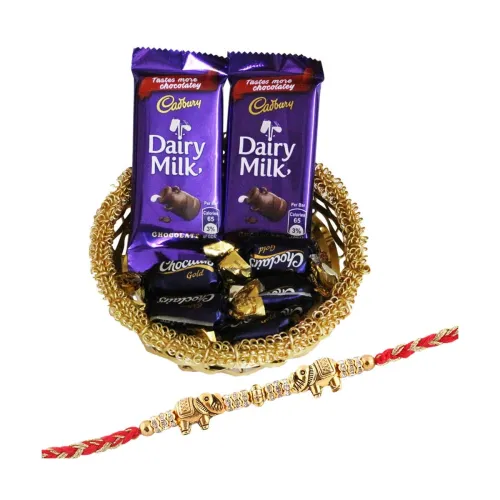 Image of SFU E Com Designer Elephant Rakhi Chocolate Gift Hamper