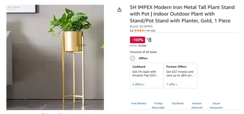 Image of SH IMPEX Modern Iron Metal Tall Plant Stand with Pot 