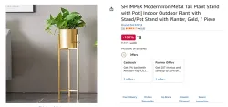 SH IMPEX Modern Iron Metal Tall Plant Stand with Pot