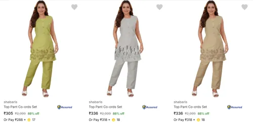 Image of Shabaris Women's Co-Ords Set upto 89% Discount
