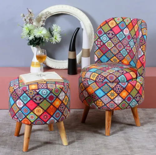 Image of ShadowKart Pouffe Wooden Ottoman Stool (Multicolor)