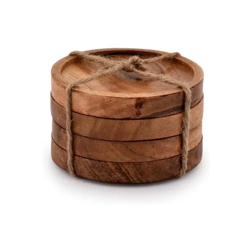 Image of SHAHAZ CRAFTS Wooden Coaster Set, Set of 4