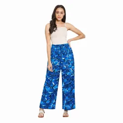 shakshi Women Flared Blue Cotton Blend Trousers