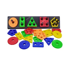 Shapes Geometric Board Blocks Sorting and Stacking, Montessori Education Colour Recognition Toys for Kids - 5 Columns with 25 Pieces