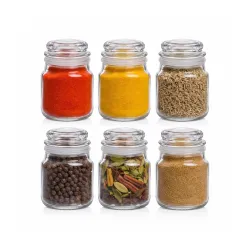 Sharma Enterprises Glass Jar Set 100ml (6 Pcs) || Airtight Kitchen Storage Jars for Masala, Salt, Chilli, Jeera, Jam, Honey, Ghee, Herbs, Spices || Perfect Containers for Home & Gifting