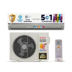 SHARP 1.5 Ton 5 Star 5 -in-1 Convertible, Turbo Cool Technology, Anti-Corrosive Gold Fin Coating, Inverter Split AC, AH-