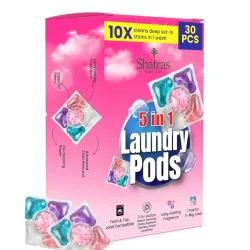 Shatras 5-in-1 Laundry Detergent Pods (30 Pack) | Powerful Stain Remover | Floral Fragrance | For Top & Front Load Washing Machines | 1 Pod = 1 Wash (Up to 8kg Loads)