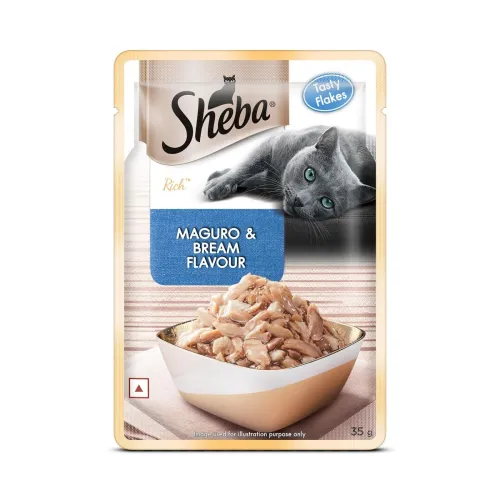 Image of Sheba Rich Premium Adult (1+ Years) Wet Cat Food, Maguro & Bream Flavour, 35 g Pouch, High-Moisture Wet Food for Healthy
