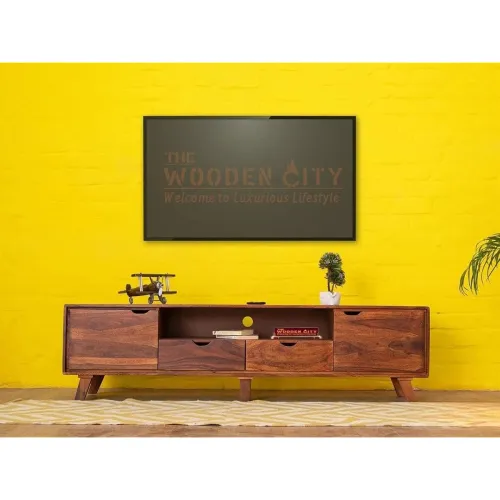 Image of Sheesham Wood TV Unit Honey Teak Finish Living Room