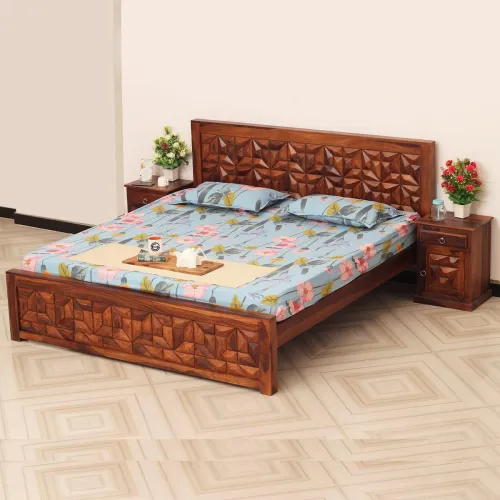 Image of SheeshamCraft Spinster Solid Wood King Size Bed with Bedside