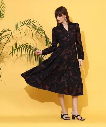 Image of Sheetal Associates Women Fit and Flare Brown, Black Below Knee Dress