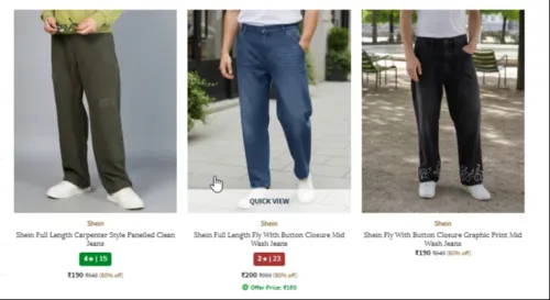 Image of shein men clothing starting at ₹190