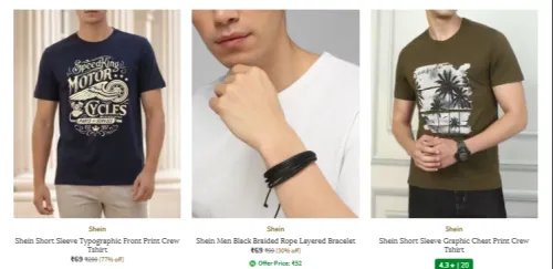 Image of shein men t-shirts starting at ₹69