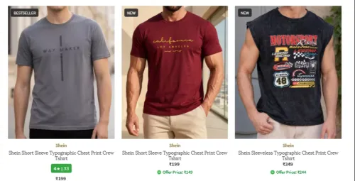 Image of shein men t-shirts starting at ₹199
