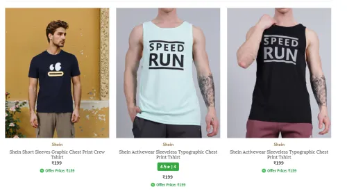 Image of Shein Men's T-shirts Starting at just ₹199