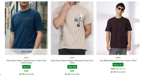 Image of shein t-shirts startinf at ₹299