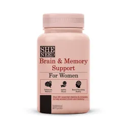 SheNeed Women’s Brain & Memory Supplement supports focus & Performance with vitamins & minerals blend for cognitive function, energy & focus support, No preservatives 60 Capsules