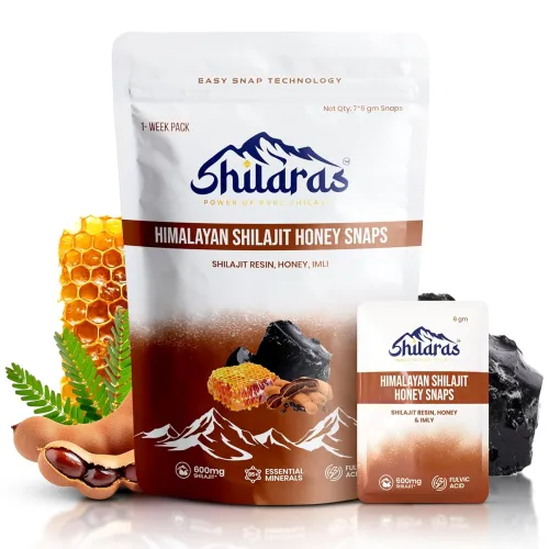 Image of Shilaras Himalayan Shilajit Honey Snaps | Imli Flavour | 600mg Pure Himalayan Shilajit in Every Snap | 70%+ Fulvic Acid 