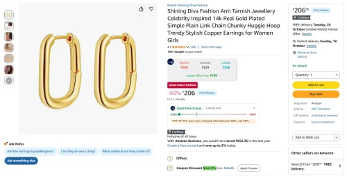 Image of Shining Diva Fashion Anti Tarnish Jewellery Celebrity Inspired 14k Real Gold