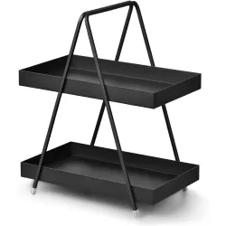 Shiok Decor 2-Tier Bathroom Countertop Organizer Decorative Vanity Cosmetic & Makeup Storage Kitchen Spice Rack Standing Shelf, Black (Coated,Metal)