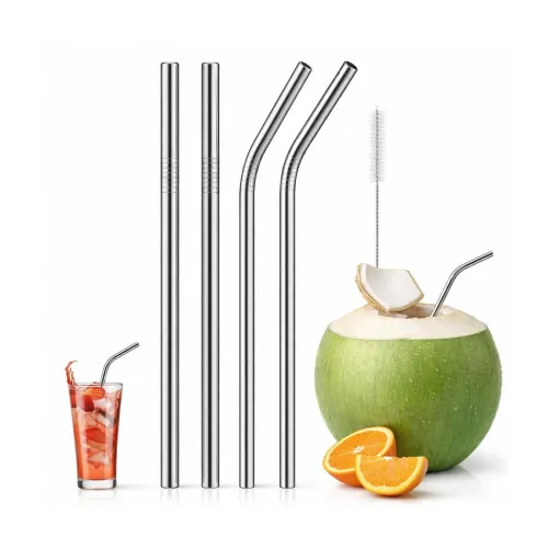 Image of SHITHI Stainless Steel Reusable Metal Straws with Cleaning Brush