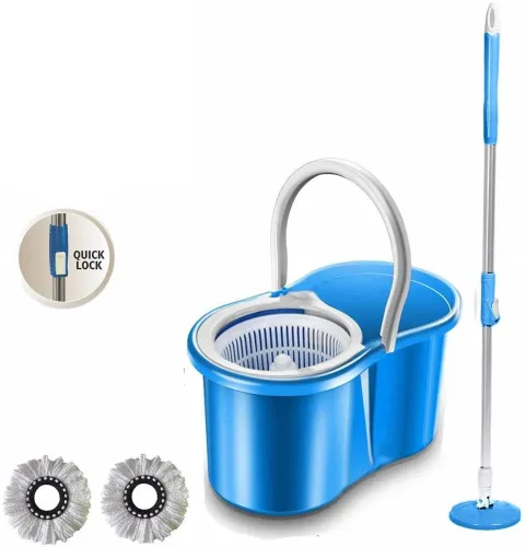 Image of Shivonic Magic Dry Bucket Mop - 360 Degree Self Spin Wringing Mop Set (Blue) .