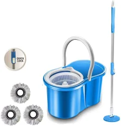 Shivonic Magic Dry Bucket Mop - 360 Degree Self Spin Wringing With 3 Super Absorbers Mop Set (Multicolor)
