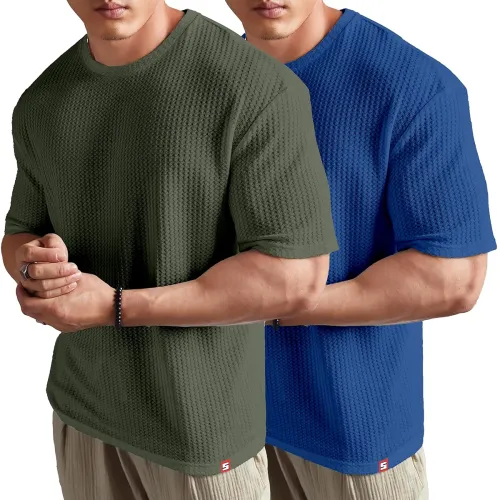 Image of SHODOX Mens Solid Dotted Unique Design Oversized Tshirt for Men