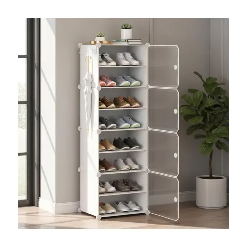 Image of Shoe Rack Plastic for Home- Slipper Stand, Chappal Stand, Professional Multipurpose Printed Foldable Standing Comfort Ru