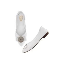 Shoetopia Oversized Bow Detailed White Bellies for Girls-EU37