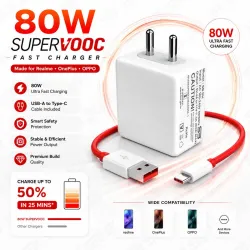 shopbucket 80 W SuperVOOC 7.3 A Wall Charger for Mobile with Detachable Cable (White, Cable Included)