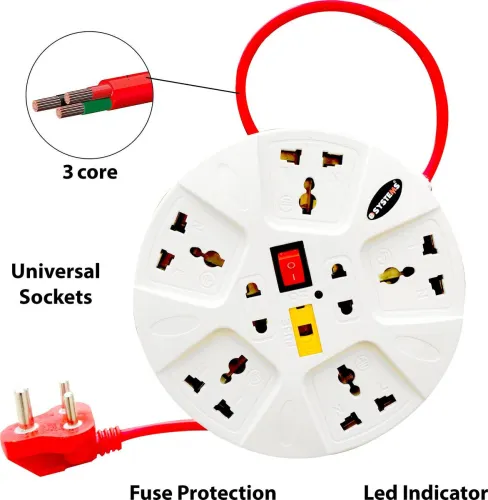 Image of ShopGlobal 6 Amp Multi Plug Point Strip, Cord (2.8 Meter) 7 Socket Extension Boards (White)