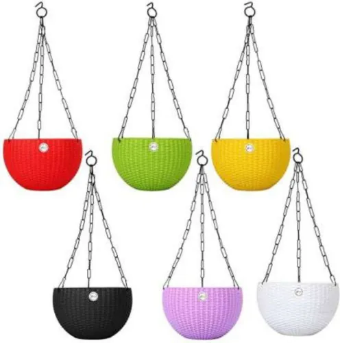 Image of ShopGlobal Plastic Hanging Euro Basket Planters with Hanging Chain, pack of 6