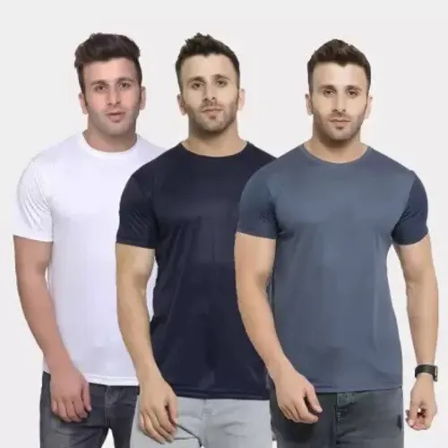 Image of ShopGlobal Solid Men Multicolor T-Shirt  (Pack of 3)