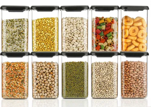 Image of Shopixo Plastic Grocery Container - 1100 ml (Pack of 10, Black)